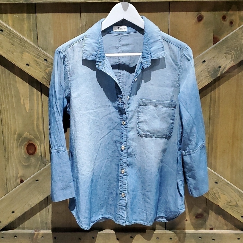 GLAM Chambray button down Shirt blue size small Casual Long Sleeve